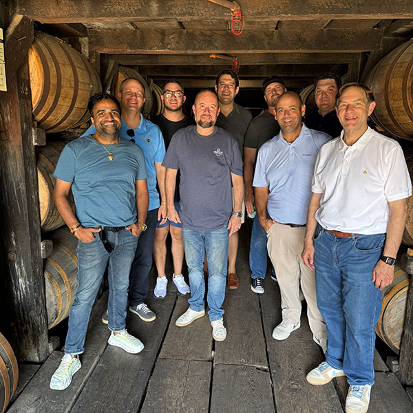 The single barrel of Pappy Van Winkle 15 was purchased by a group of 18 buyers; the nine pictured here selected the barrel.